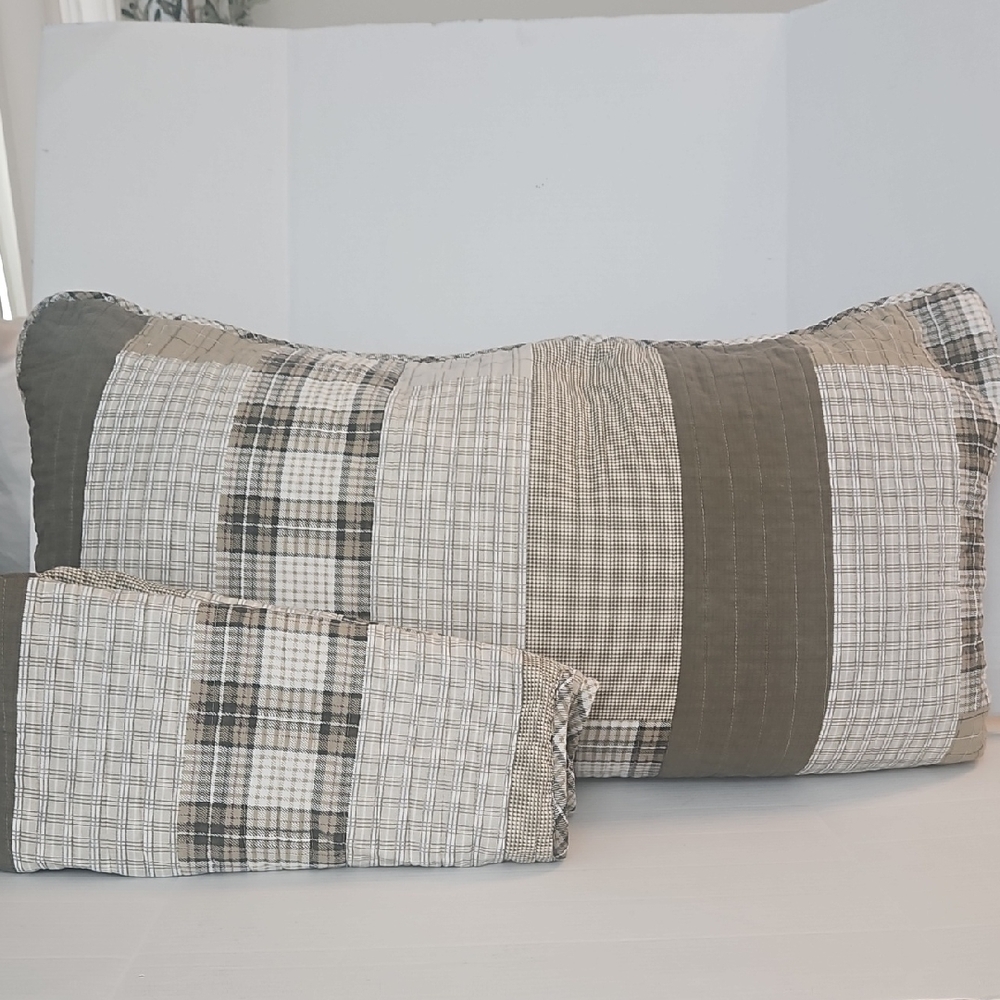Eddie Bauer Fairview Quilted Plaid Patchwork Cotton King Pillow Sham Set